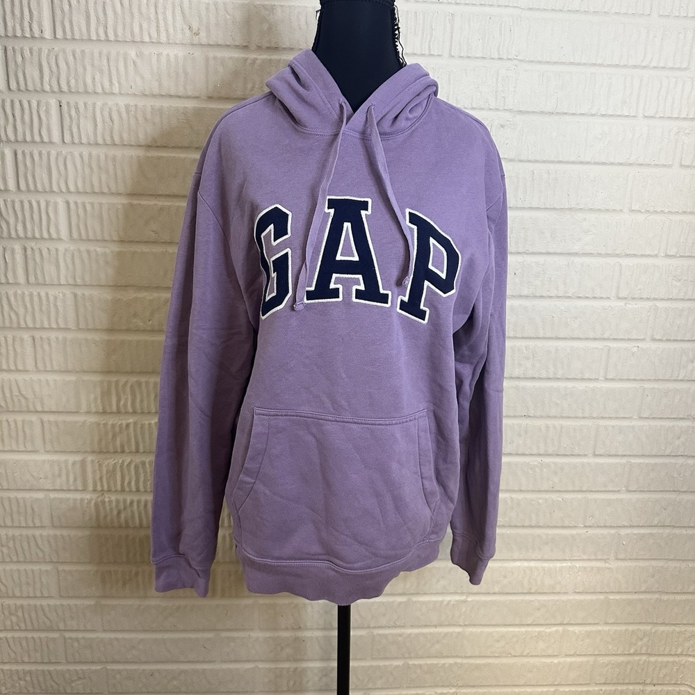 GAP Hoodie Sweatshirt Arch Logo Spellout Purple Sz M Loungewear Casual Oversized